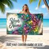 Floral Garden Theme Quick Dry Beach Towel Custom Name Text Print Large Sand Resistant Towel Beach Vacation