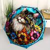 Stained Glass Cat Automatic Folding Umbrella  8 Ribs, Durable Iron Frame, Bright Color Pattern Compact Travel Umbrella, Suitable for Outdoor