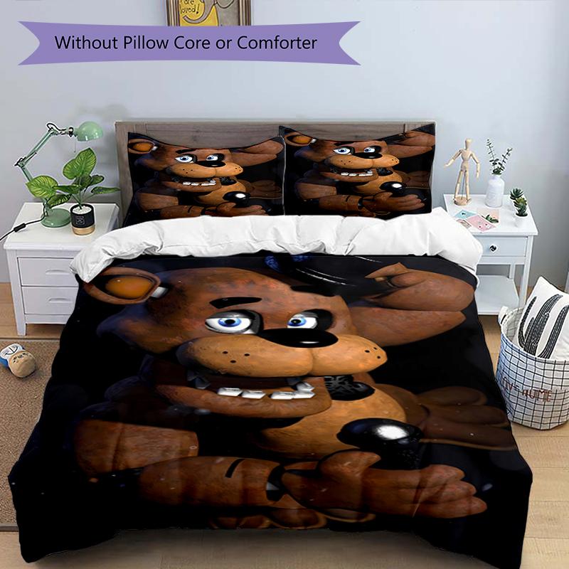 3pcs Freddy Bear2 Design Cover Set - HD Printed Bedding with 1 Cover and 2 Pillowcases - Perfect for Home and Dorm Decor