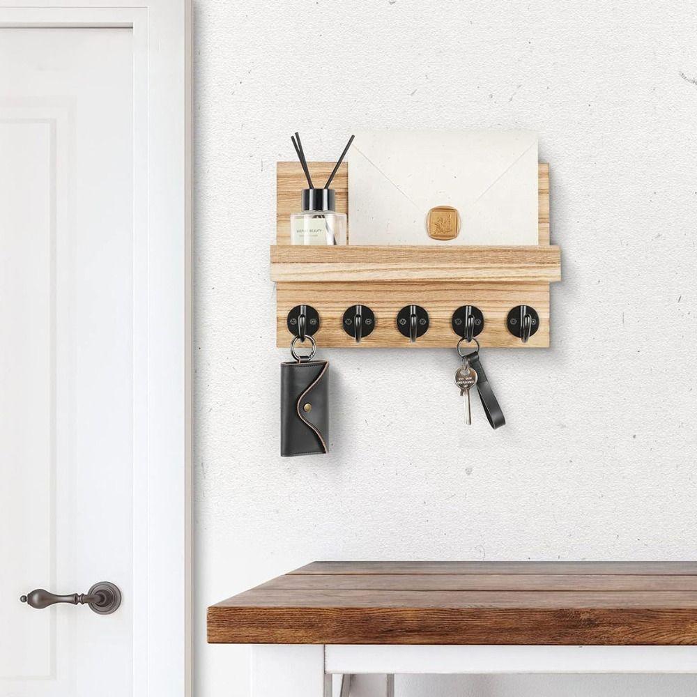 Nordischer Stil Holz Schlüsselbrett Kreatives Modernes Aufbewahrungsregal mit Haken Wandmontierter Kleiderbügel Schlafzimmer