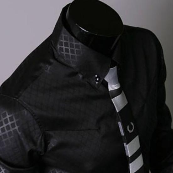 Pánská košile kostkovaná s límečkem na knoflíčky jednoradová business jarní košile do práce