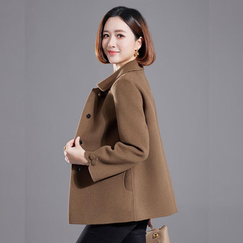Fengxun Women's Short 100% Double-Faced Wool Coat FXZZM2808