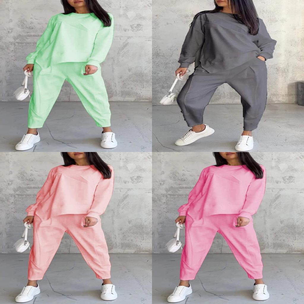 Fall Winter Womens Casual Sweatsuit With Pockets And Spliced Design For Streetwear Style