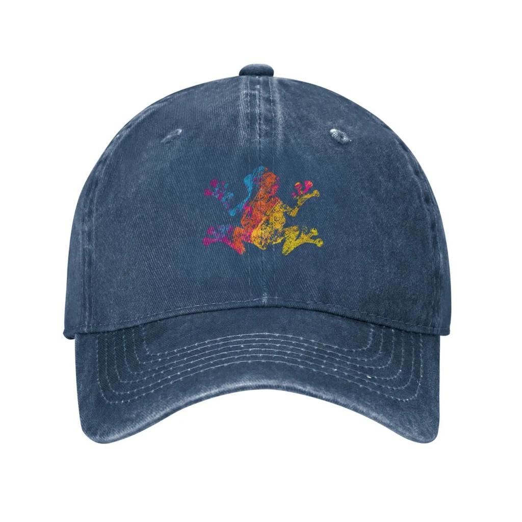 Rainbow Frog Adjustable Washed Denim Cotton Low Profile Men’s Dad Trucker Hat Fitted Baseball Ball Cap for Men Unisex Headwear