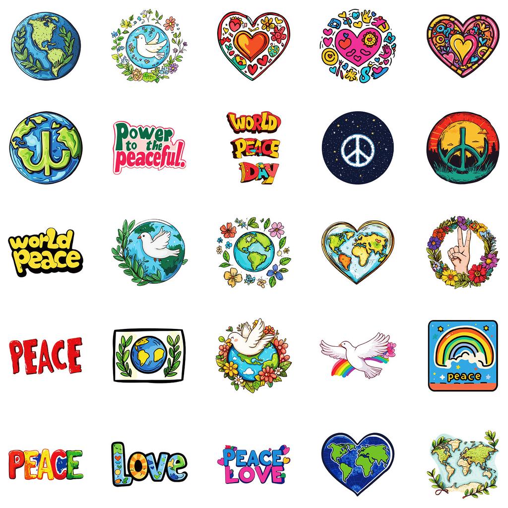 50 Sheets Of Defend Earth Peace Series Stickers Pp Material Waterproof Decoration Stickers Diy Water Cup Mobile Phone Case Decoration