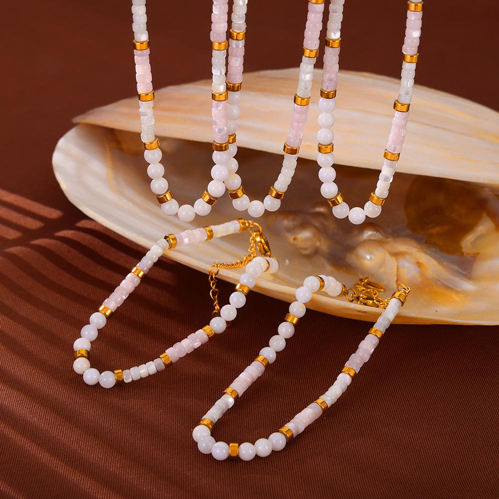 French Elegance Pearl Bead Titanium Necklace & Bracelet Set for Women - Niche Design, Fashionable, Versatile