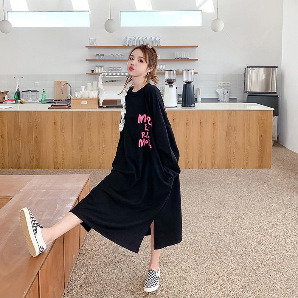 YYFS Damenmode Herbst Winter Langarm O-Ausschnitt Lockere Taille Lässige Kleider