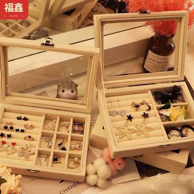 Jewelry Storage Box Necklace Bracelet Jewelry Velvet Desktop Display High-end Dustproof with Cover
