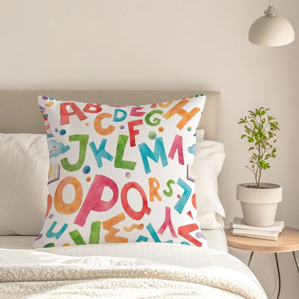 Rainbow Alphabet Learning Design Cushions Pillowcase Polyester Cushion Cover Throw Pillow Pillowcover Home Car Sofa Decor