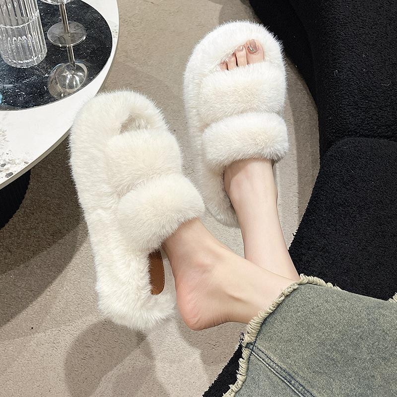 2025 spring and autumn new small muffin thick bottom heightening plush fluffy cotton slippers women wear home fluffy shoes