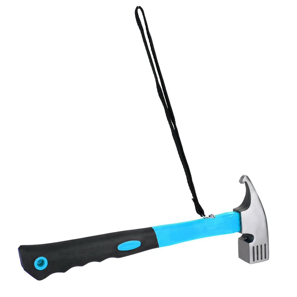Outdoor Camping Zimmermannshammer Hochfester Kopf Gummihandgriff mit Fangriemen (blau)