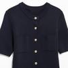 2025 Spring Women's Slim-Fit Knitted Mini Dress with Button Details