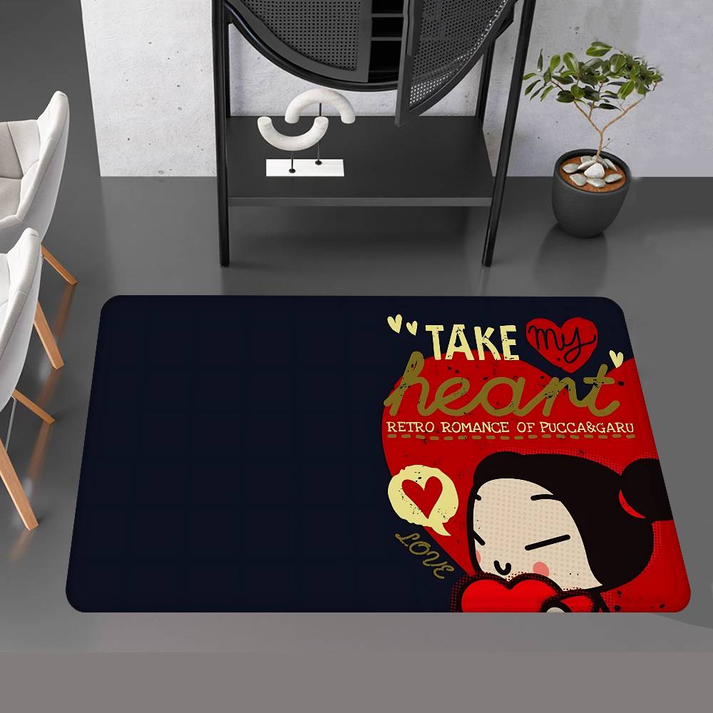 Animation Series P-Pucca Floor Mat INS Style Soft Bedroom Floor House Laundry Room Mat Anti-skid Household Carpets