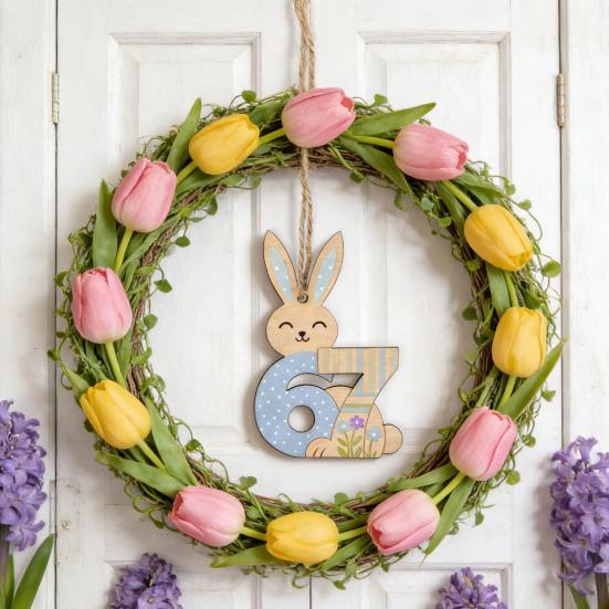 Yousheng 67 Bunny Easter Basket Tag Wooden Bunny Hanging Tag Funny Six Seven Rabbit Farmhouse Easter Sign for Spring Party Supplies