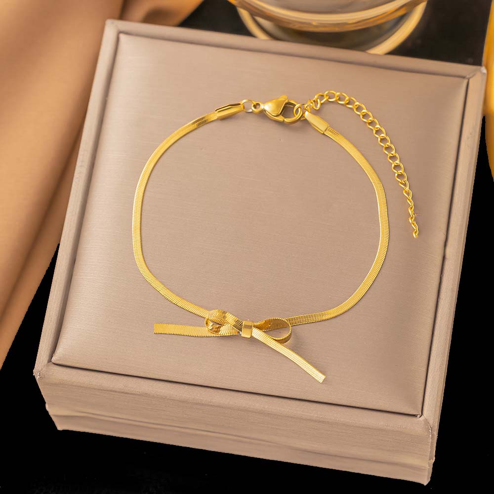 Stainless Steel Bowknot Bracelet for Women Vintage Gold Silver Color Snake Chain Bracelet Simple Fashion Jewelry Girls Gift