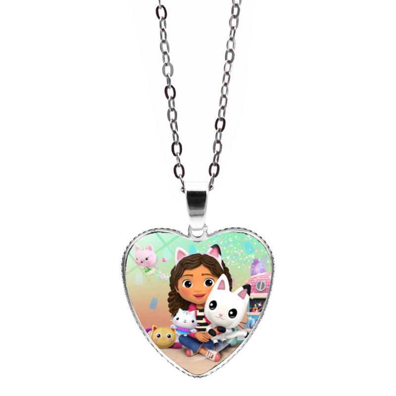 Cartoon Heart Necklace Cute Peach Heart Jewelry Sweater Decoration Chains Colorful Beaded Bracelet Kids Girls Gifts