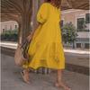 QICED Fashion Summer Spring Solid Color Print Short Sleeve O-Neck Casual Dresses