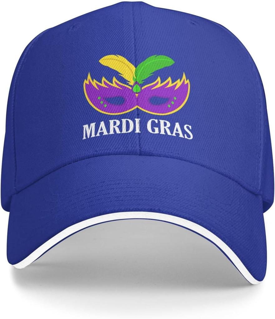 Mardi Gras Mask Print Baseball Cap Polyester Adjustable Casual Sports Summer Hat for Men Women