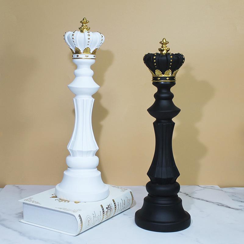 Black and White Chess Piece Resin Figurine for Creative Home Decor