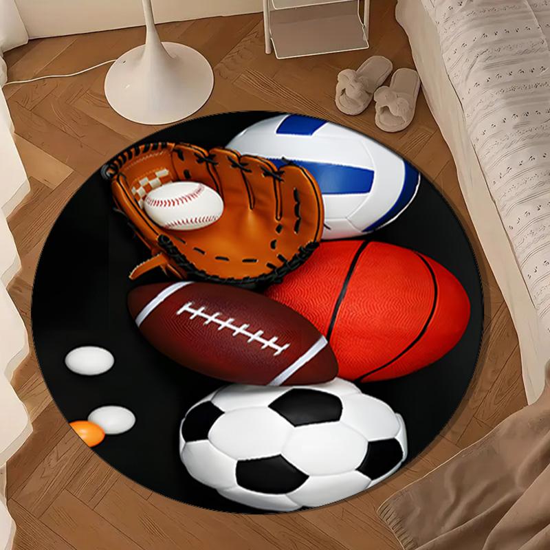 Sports Equipment Collection Round Rug for Livingroom,Bedroom, Palyroom, Chair Rug, Area Rug, Circle Carpet, Large Size Fan Christmas Gift