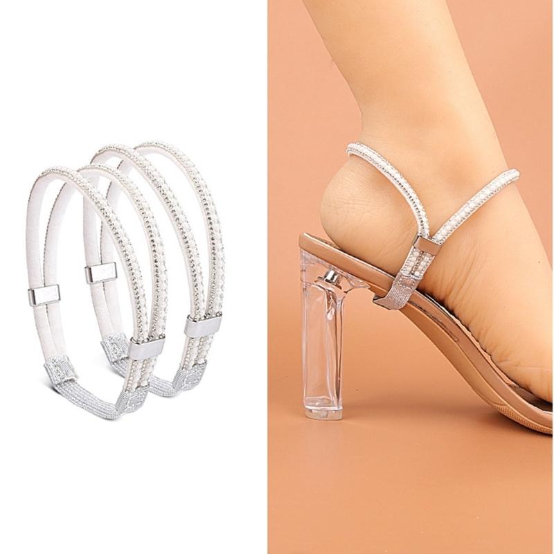 2Pcs Rhinestones High Heel Adjustable Shoe Belt for Women Antiskid Ankle Support Straps with Elastic Band Shoe Straps
