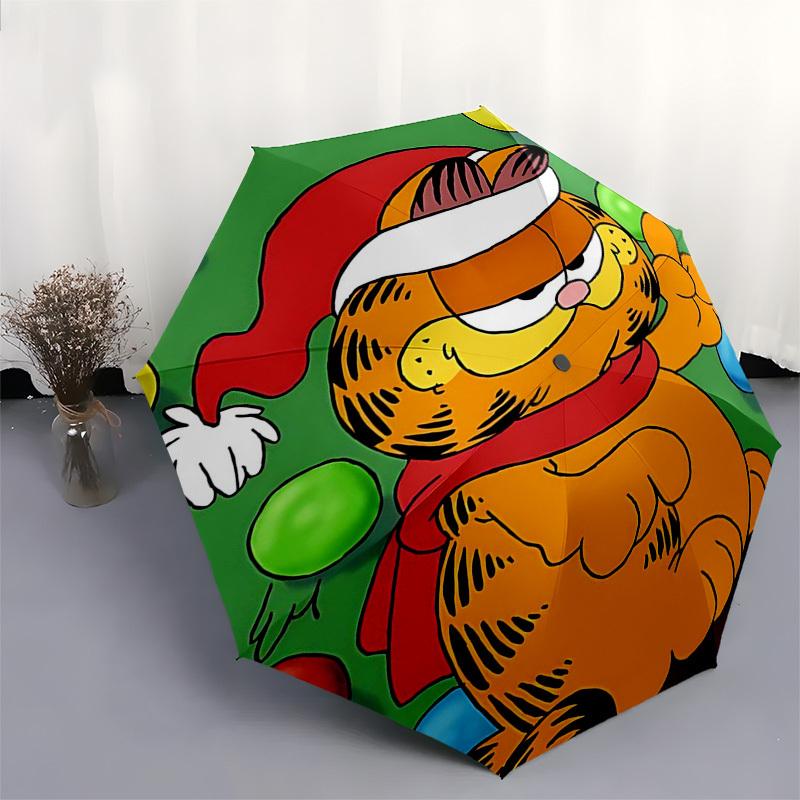 1pc Christmas Edition Garfield Cat Automatic Opening Umbrella, Portable Three-Fold Design with 8-Bone Iron Frame, Perfect Outdoor Gift for Fans, Trave