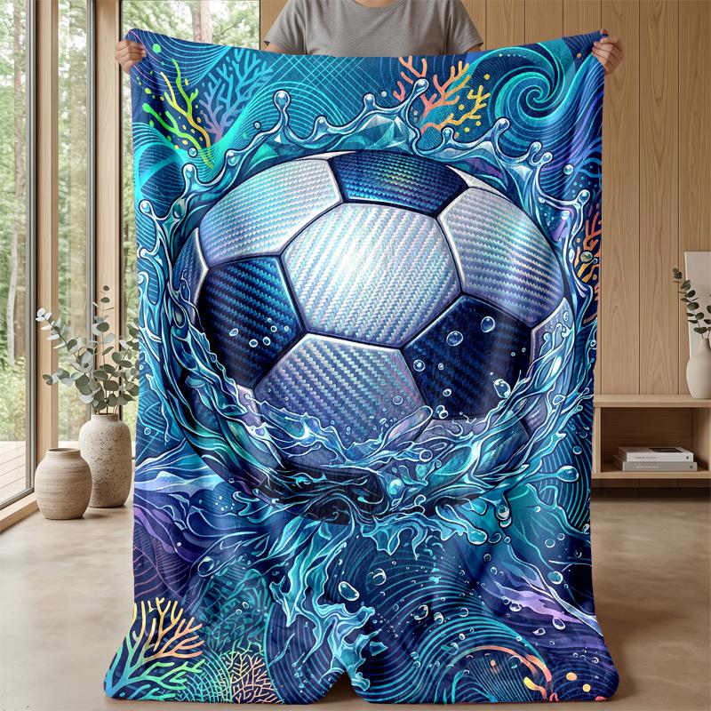 Soccer Ball in Stadium Theme blanket Lightweight Warm Flannel Blanket Decorative Throw Blanket for Home Decoration