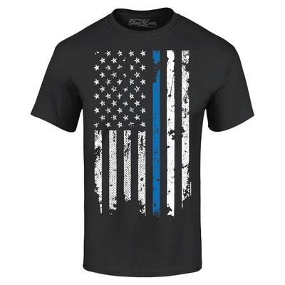 American Flag Blue Line T-shirt Police Officer USA Shirt