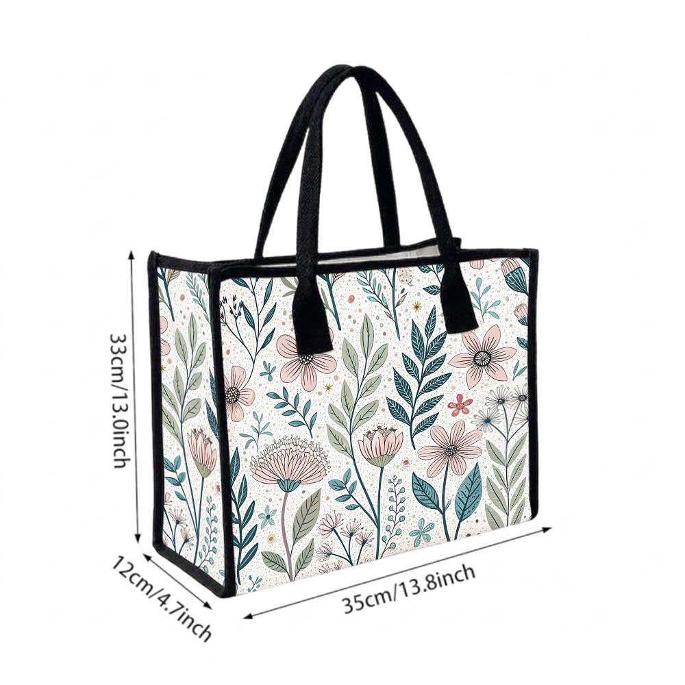 Floral Print Tote Bag for Women Fashion Daily Use Casual Shoulder Bag Large Capacity Handbag for Shopping Work Travel Cute Aesthetic Flower Pattern La