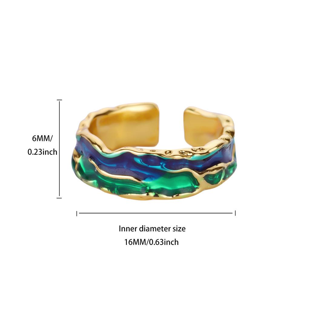 Personality Light Luxury High Sense Ice Blue Oil Drop Butterfly Open Ring Female Irregular Temperament Texture Index Finger Ring