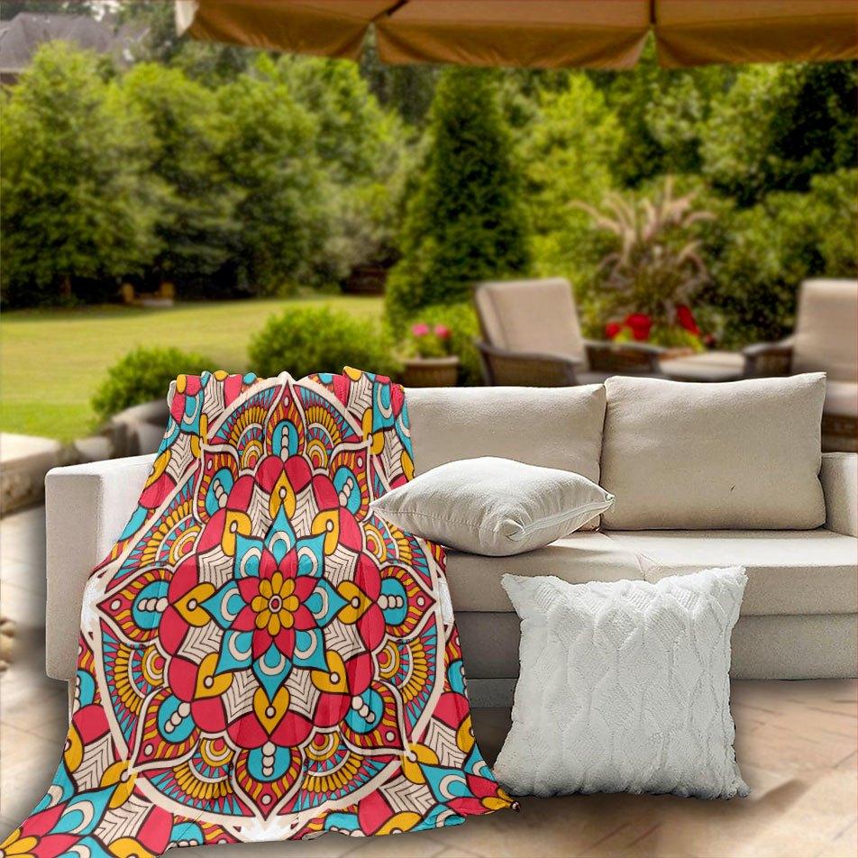 Ethnic Mystic Mandala Blanket Reversible Flannel Throw for Bohemian Souls AllSeason Comfort Spiritual Journey Gift