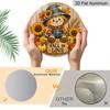 2D Flat, 1pc Round Aluminum Hanging Sign, Rustic Cartoon Style Plaid Overalls Scarecrow Blue Witch Hat Sunflower Wheat Mini Pumpkin Pattern, Fall