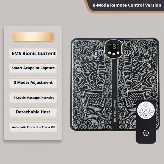 EMS Foot Massager 8 Massage Modes 19 Intensity Levels Auto Power-Off USB Rechargeable Remote Control Muscle Relaxation Electronic Feet Stimulator