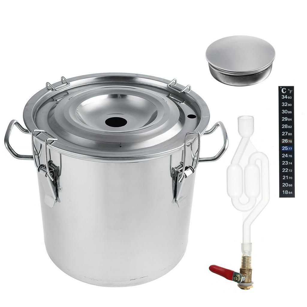 Edelstahl Gärfass Hausgebraut Bier Wein Gärung mit Thermometer Topfdeckel Entlüftungsventil