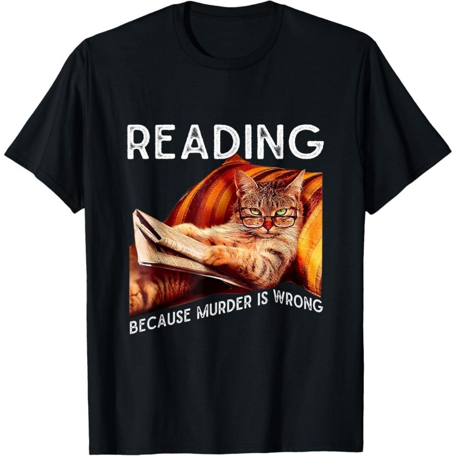 

ObRenKi Retro Funny Cat Reading Because Murder is Wrong Booking T-Shirt XXXXXL різнокольоровий
