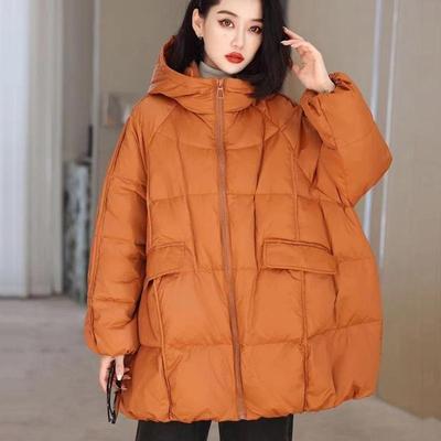 Giacca Imbottita Calda con Cappuccio da Donna Sottile per Primavera e Autunno, Taglia Grande, Lunghezza Media, Casual, Larga, Monocolore, con Zip, Capo Esterno