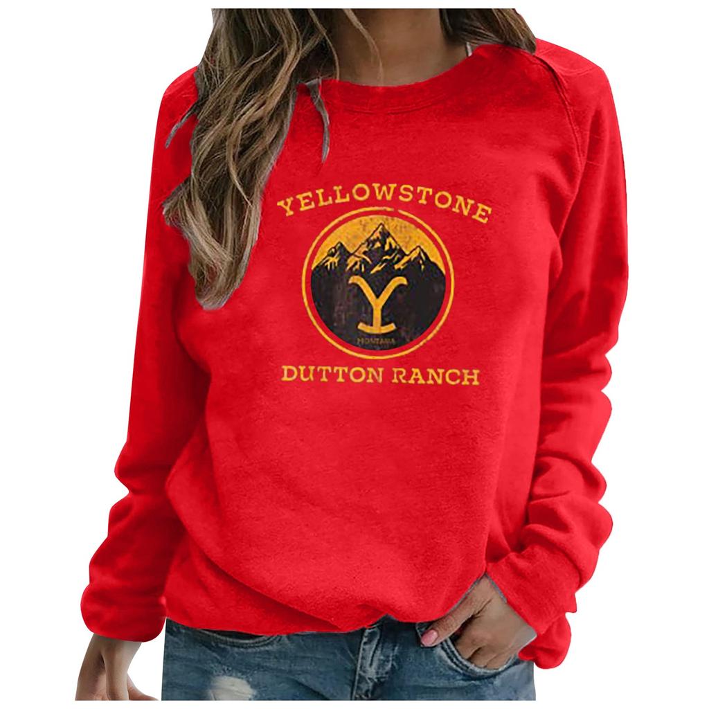 Women's Printed Round Neck Long Sleeve Pullover Casual Sweatshirt