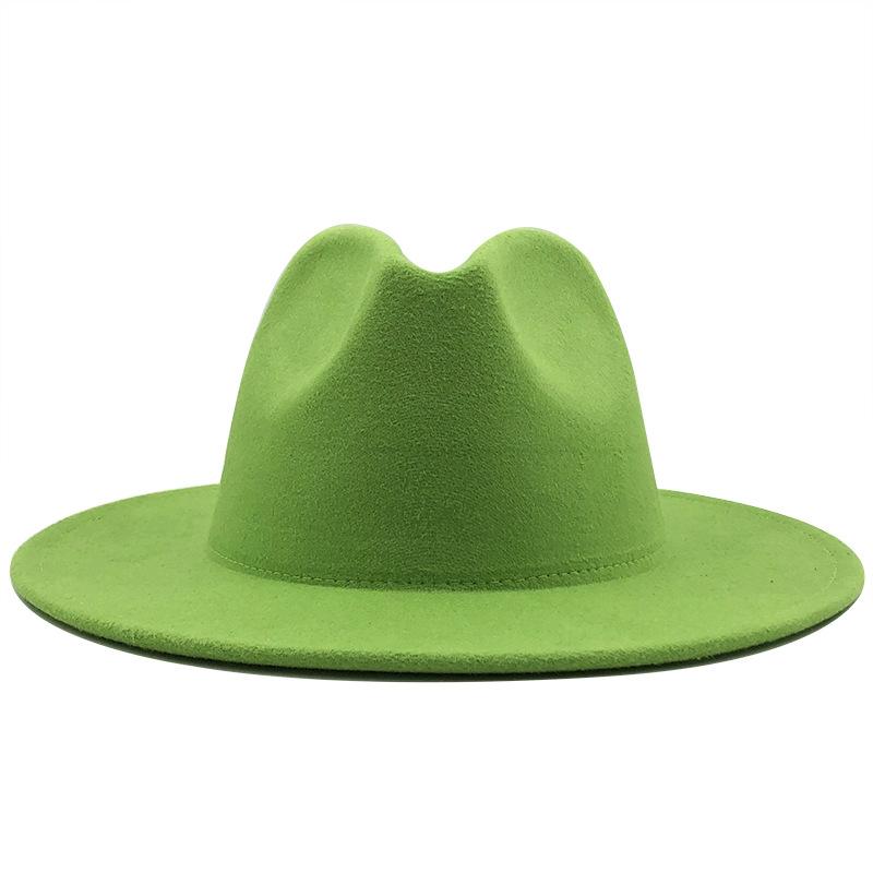 Woolen Top Hat European and American Fashion Fruit Green Plus Yellow Color Matching Hat Women's Flat-brimmed Jazz Hat CM