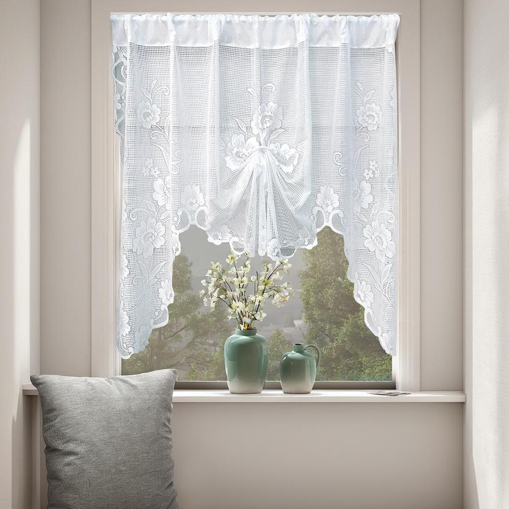 Butterfly Pull-Up White Lace Sheer Curtain for Bay Windows or Doors