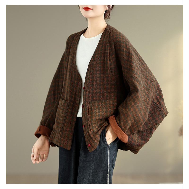 DIMANAF New Plus Size Autumn Women Coat Basic Long Sleeve Jackets Vintage Casual Loose Outerwear Cotton Print