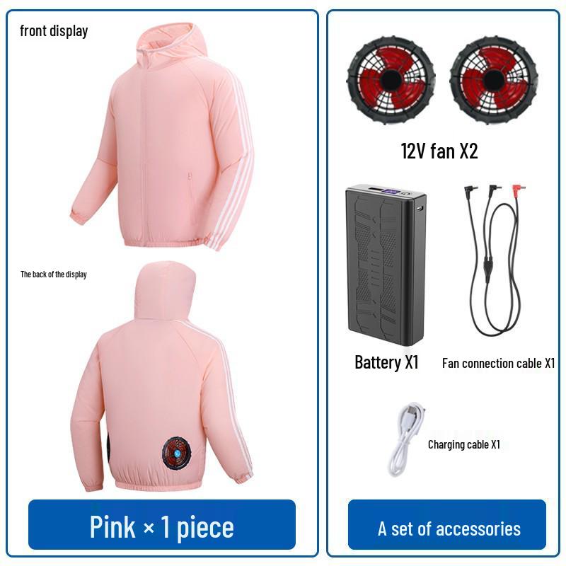 Paar Kapuzen-Sonnenschutz-Kühljacke mit Ventilator zur Vorbeugung von Hitzschlag im Freien