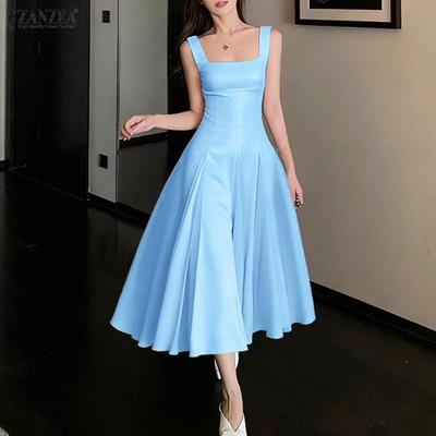 Women Casual U-Neck Summer Sleeveless Long Dress