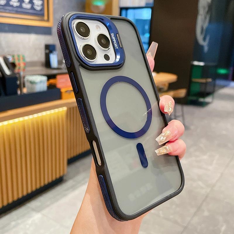 NEW For Magsafe Bicolor Magnetic Case For iPhone 16 15 14 13 12 11 Pro Max Plus Translucency Matte Transparent Stand Cover