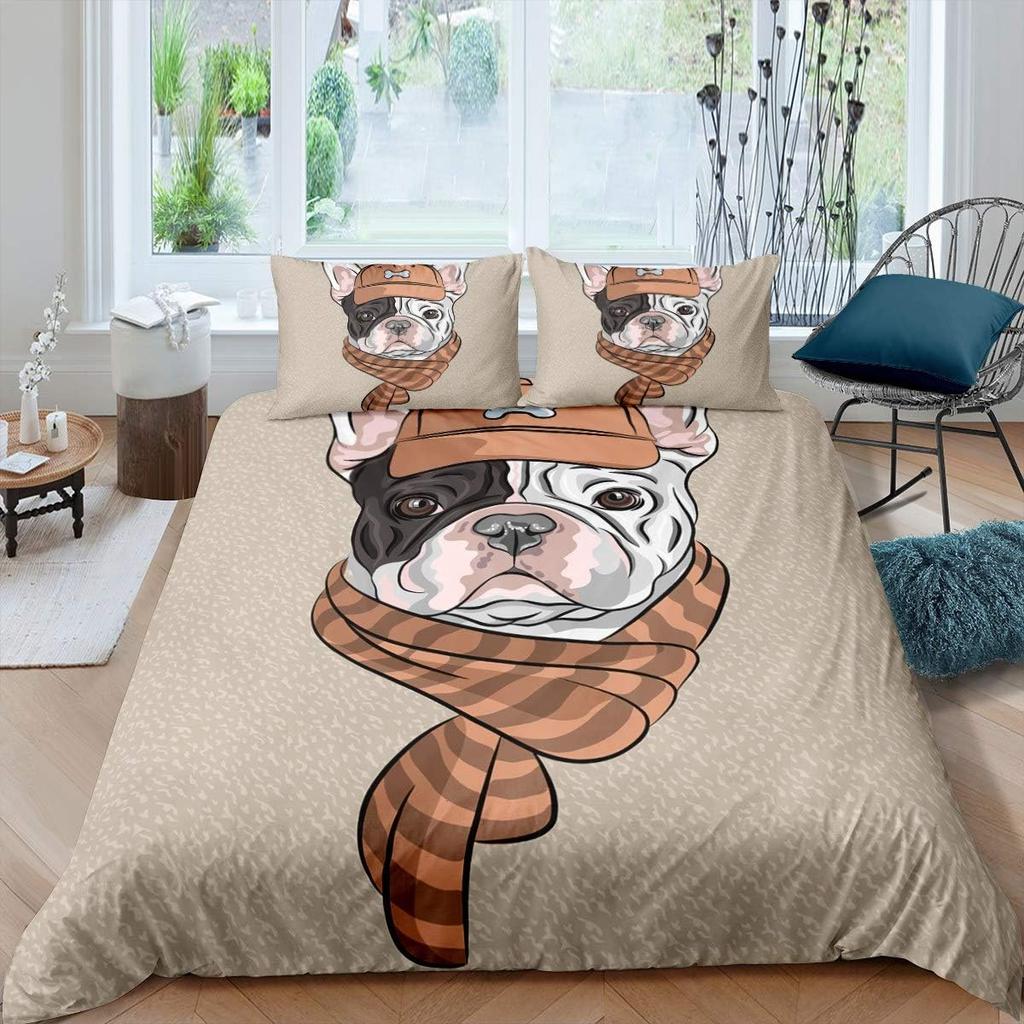Animal French Bulldog Bedding Set Print Single/Twin/Full/Queen/King Size For Adult Bedroom Duvetcover Sets Animal Boy Gift