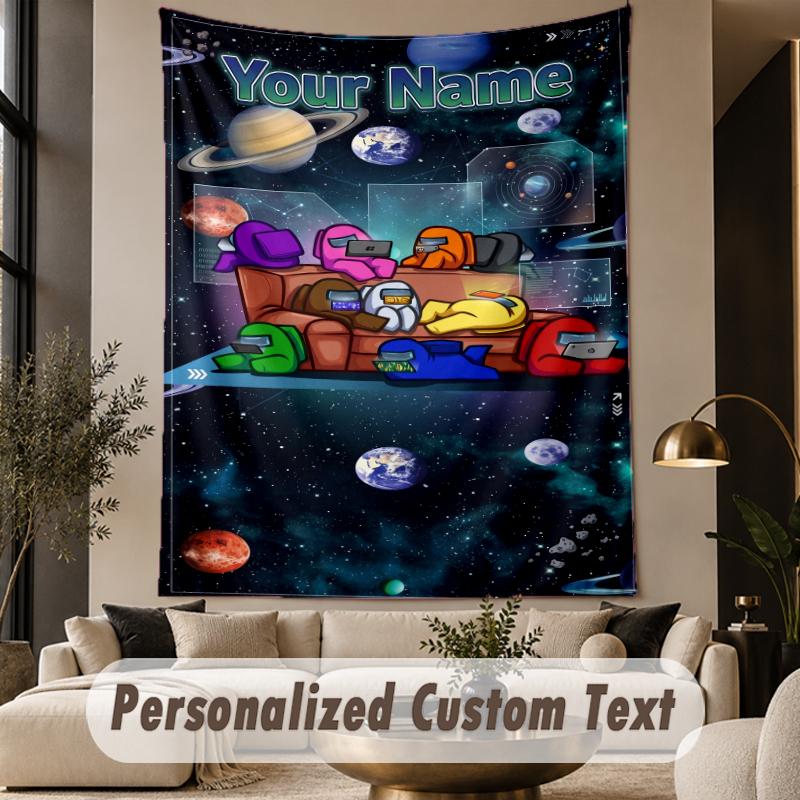 Custom Text Printed Tapestry Among Us Pattern Large Wall Hanging Indoor Room Decor