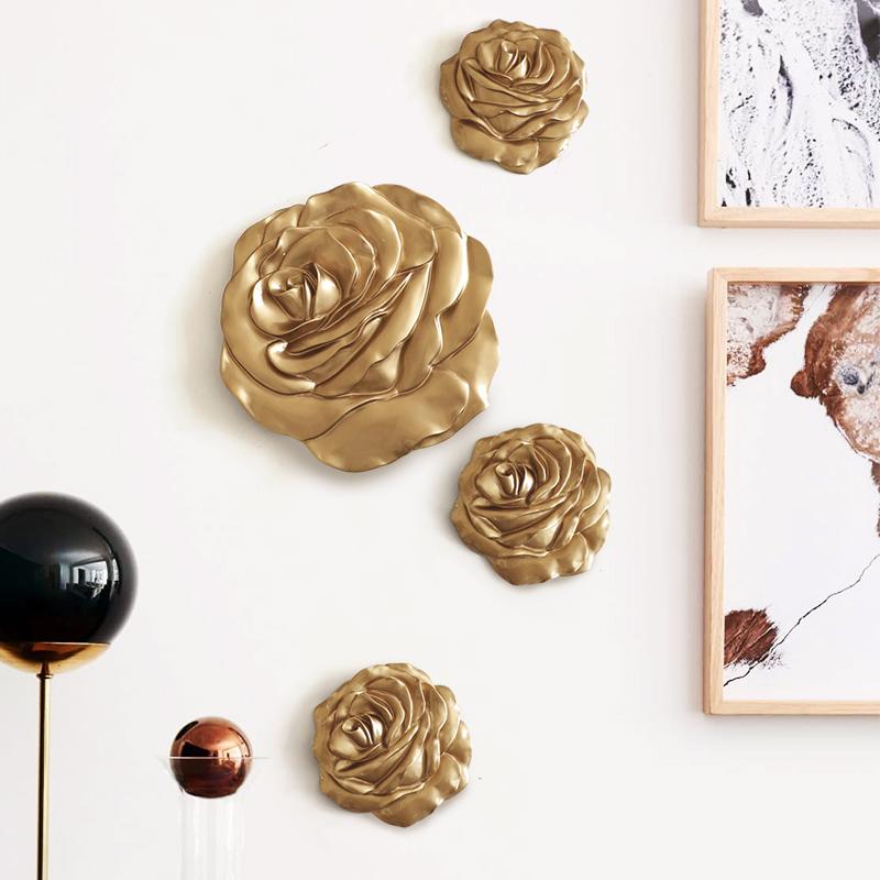 Nordic Three-dimensional Flower Wall Decoration Living Room Background Wall Resin Gilded Flower Wall Hanging Interior Decoration