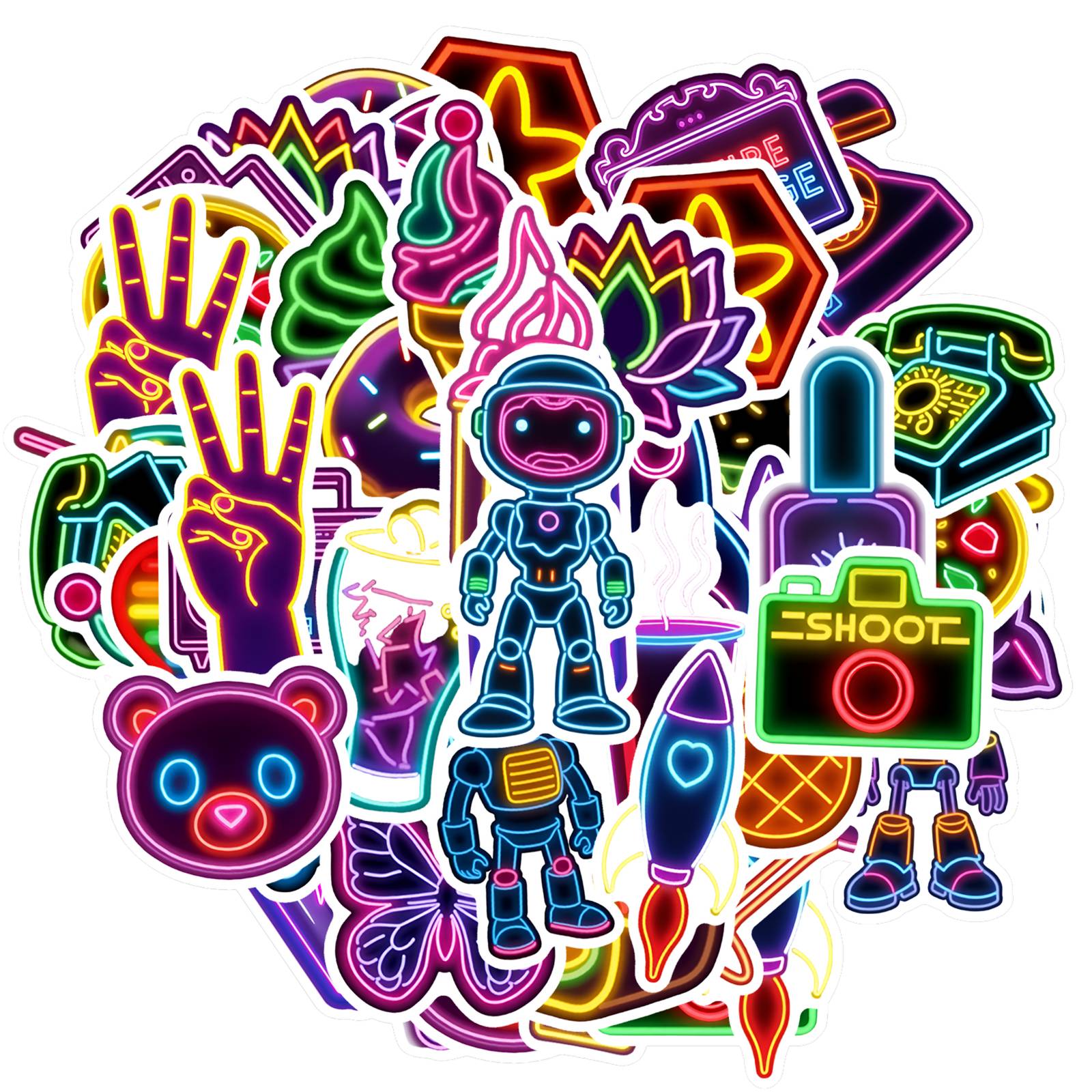 35pcs-50pcs Fun Music Stickers Neon Retro Stationery Stickers Graffiti Decals For Notebook Luggage Mobile Phone Cup Guitar DIY