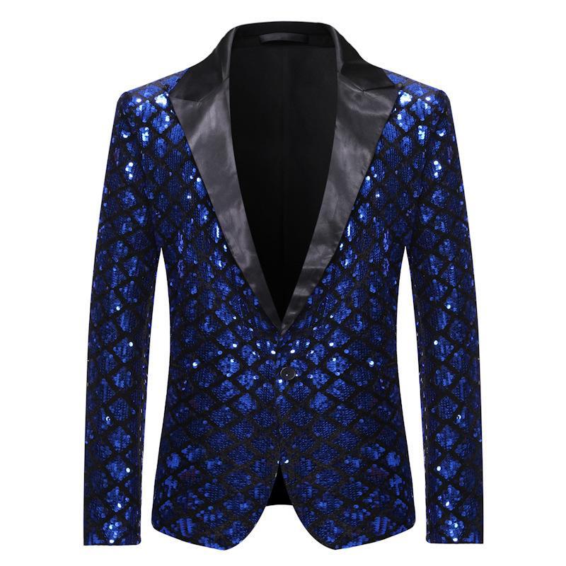 Gold Sequin Performance Suit for Men - 2024 European & American Style, Large Size, Perfect for Nightclub, Host, or Emcee Events