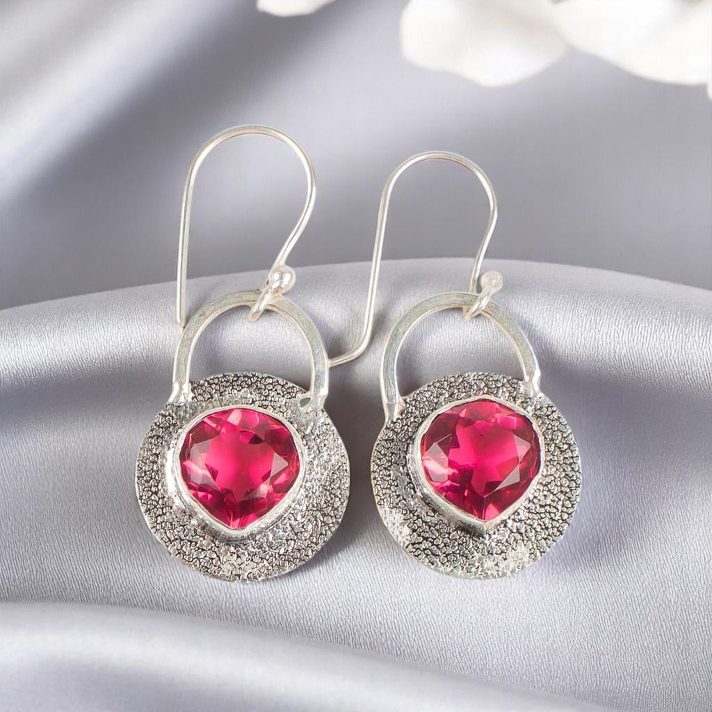 Pink Tourmaline Gemstone 925 Sterling Silver Jewelry Handmade Earrings 1.30" EE-63-18