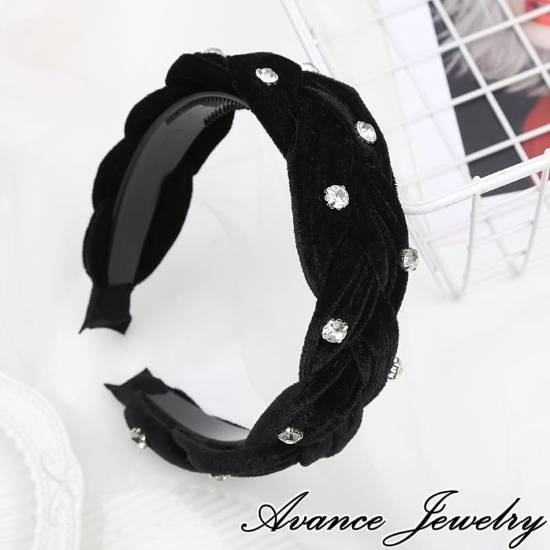 Avance Headband Hairband Cute Popular Hair Accessory Velvet Pearl Black Women's (C)